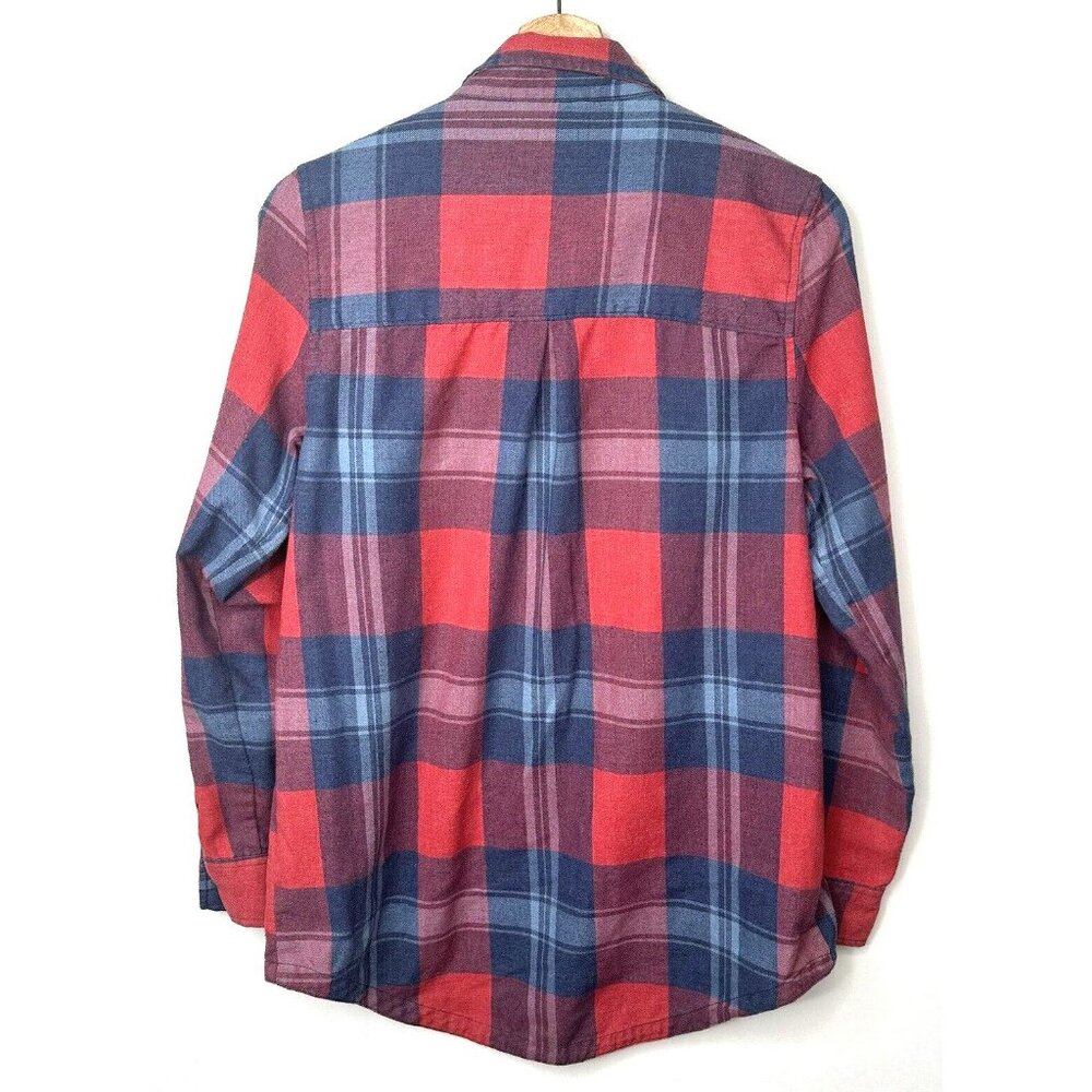 TenTree Womens Button Up Flannel Shirt Long Sleeve Red Blue Plaid Size Medium - Picture 2 of 15